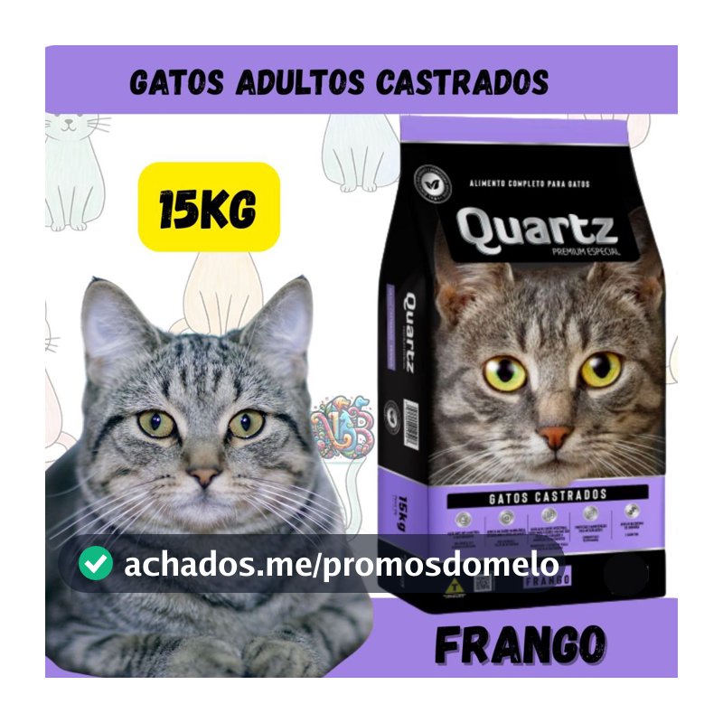 Quartz Ração Premium Especial Gatos Castrados Frango 15kg