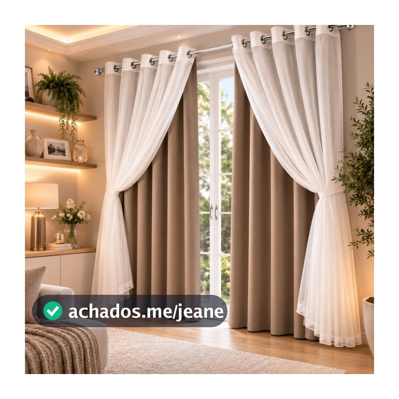 Cortina MADRI LUXO 4,00 x 2,50 c/ VOIL Branco -  Decoração Moderna, Quarto, Sala, Escritório, Janela