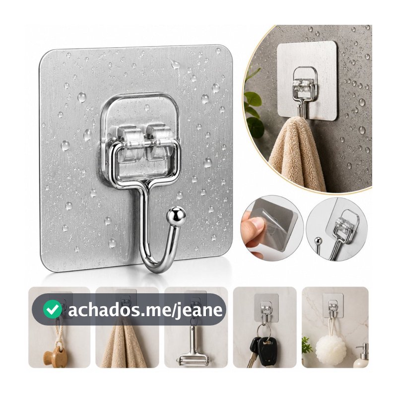 Kit Ganchos de Parede Autocolantes Inox para Organização Doméstica