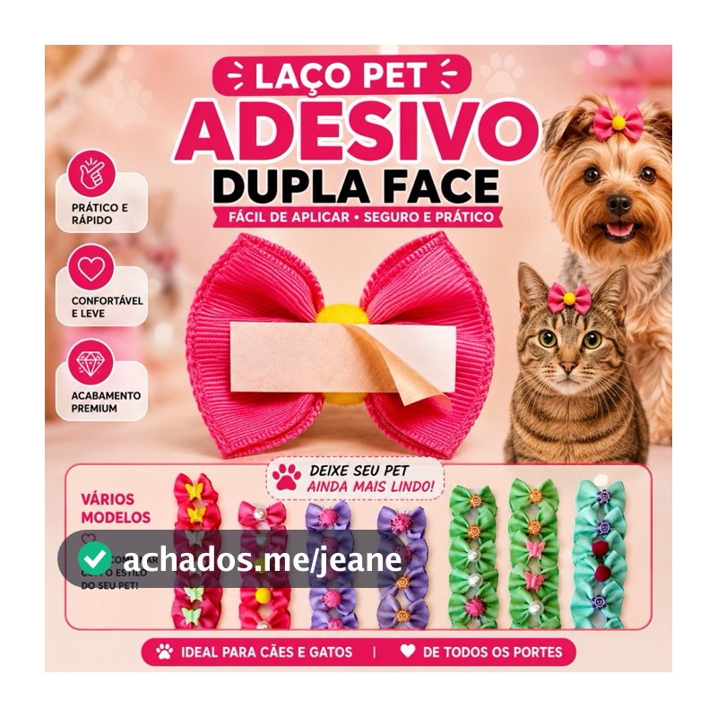 Adesivo PET | Laços pet com dupla face | Kit com 10 a 30 peças lacinhos para pet | Petshop Banho e tosa | Cachorro Gato