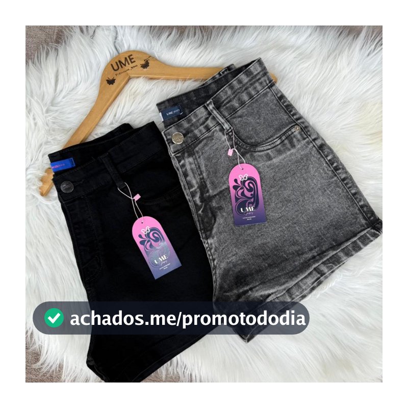Kit 2 shorts femininos jeans com Lycra preto+marmorizado Ume Jeans Levanta Bumbum Pinça Verão Barato