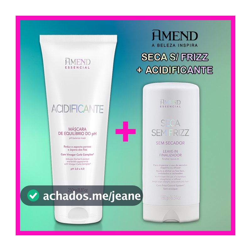 Amend Essencial Kit Seca Sem Frizz 180ml + Acidificante Máscara Equilíbrio do PH 250g (2 Produtos)