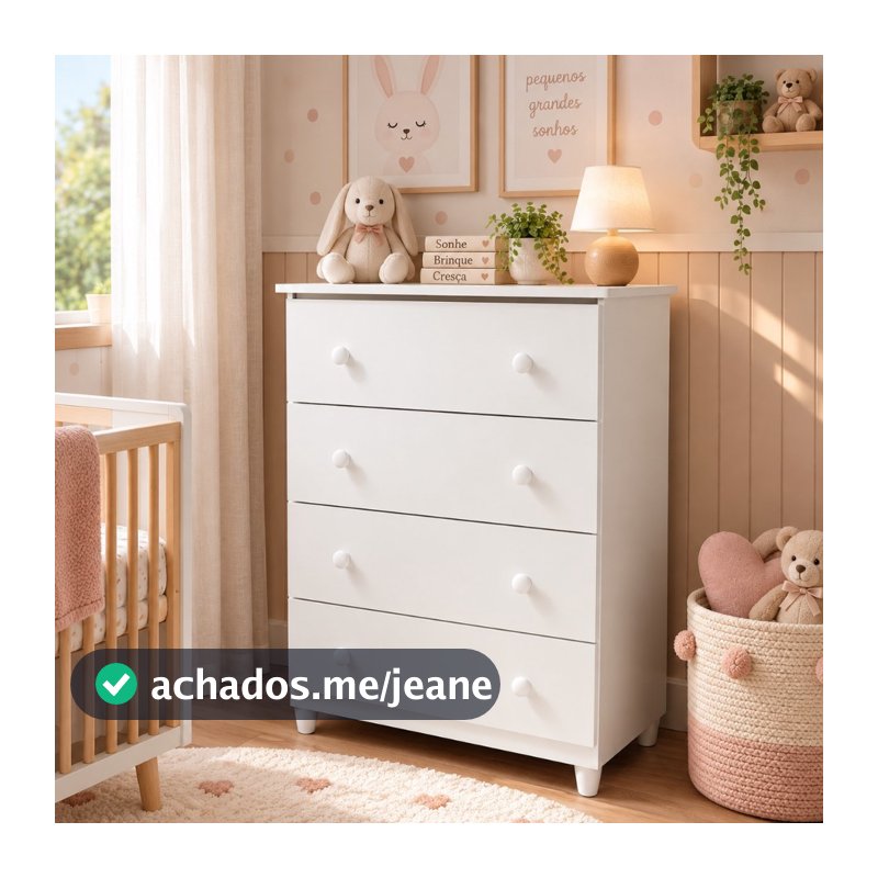 Cômoda Lara 4 Gavetas Branca Quarto Clean
