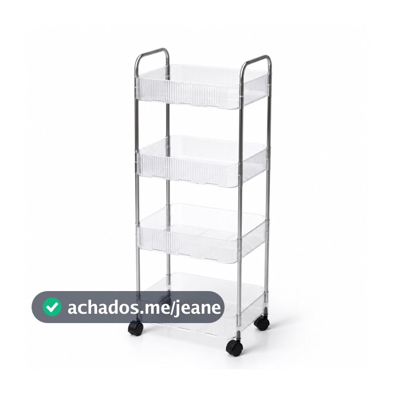 Carrinho Organizador 4 Camadas Transparente com Rodízios 360°, Multiuso para Cozinha, Banheiro e Escritório