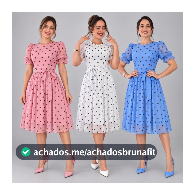 Promoção Vestido Midi Evangelico de Tule Lisso  E Estampa Poá Manga Princesa com Lazo Elegante Congresso