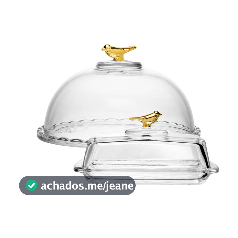 Kit Queijeira 20cm e Manteigueira 18x10cm Golden Bird Cristal Wolff