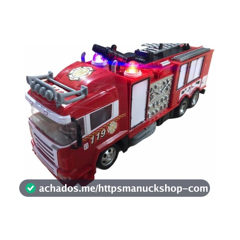 Caminhao Carro Carrinho Corpo Bombeiro com Controle Remoto Acende Giroflex com Som e Lança Agua