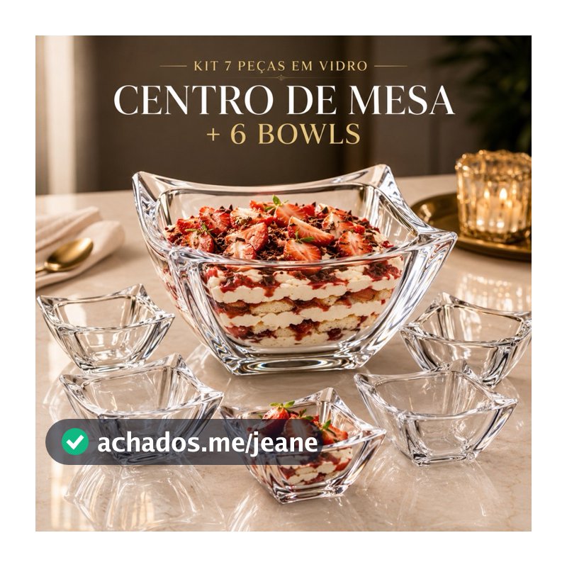 Conjunto 7 Peças Bowls de Sobremesa Vidro Premium Luxo Gourmet