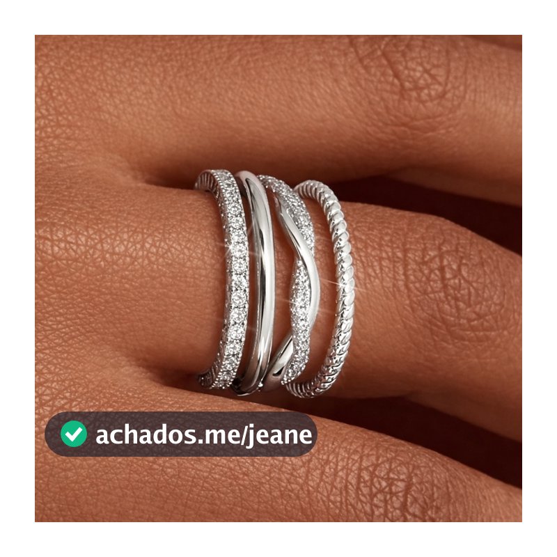 kit 4 anéis Feminino a Prata 925 delicado com Zircônias Brilhantes Elegante em banhado a ouro 18k