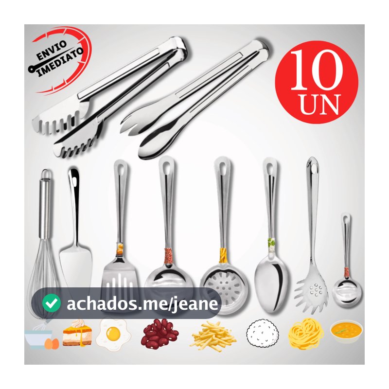 Kit Utensilio Para Cozinha 100% Inox Colher Concha Escumadeira Pegador Massa Salada Mini concha