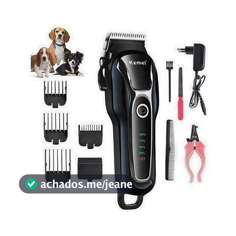 Máquina de Tosa Pet Kemei Profissional Recarregável Silenciosa Para Cães e Gatos