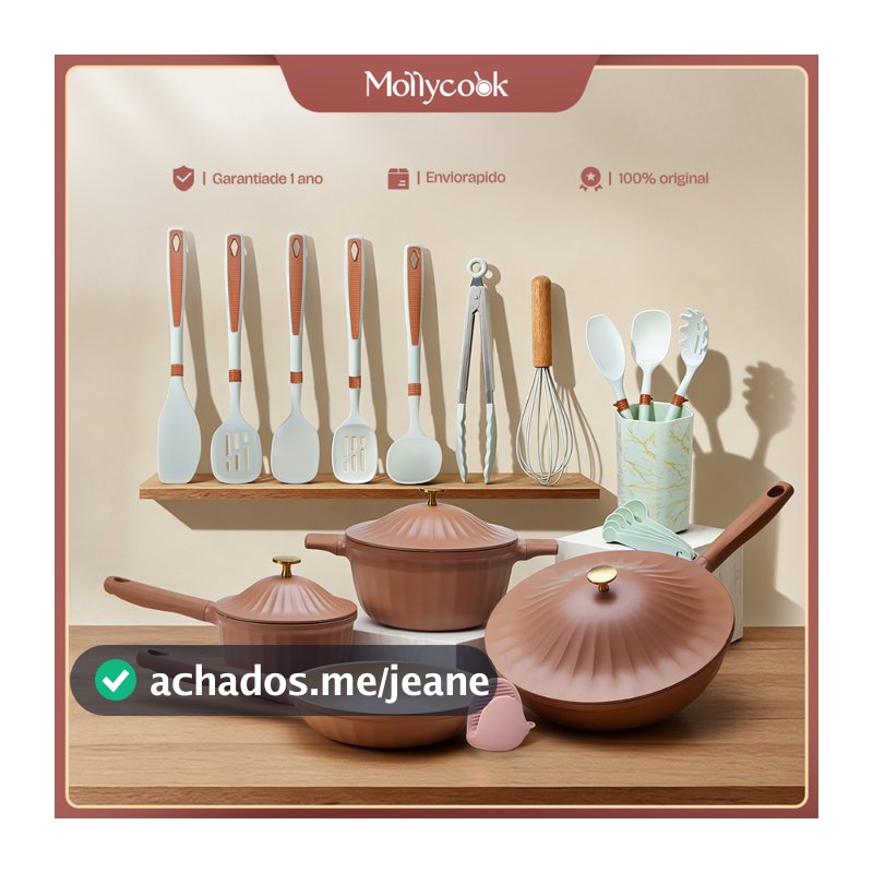 Mollycook Jogo Panelas Kit 12/17 Peças Alumínio Antiaderente Revestimento Cerâmico Indução Gás