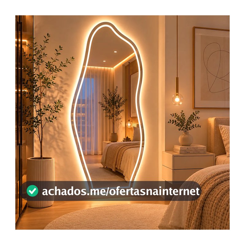 Espelho Grande Com Led Forte de 3 Cores e Botão Touch Jateado 90x40 Banheiro Quarto Sala Premium