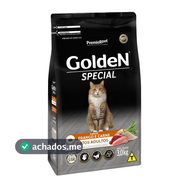 Ração Golden Special Gatos Adultos Frango e Carne 3kg