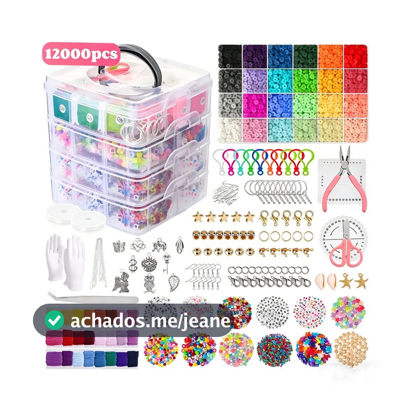 Kit Miçangas Infantil Completo 12000 Peças + Maleta  Para Fabricação Joias Pulseiras