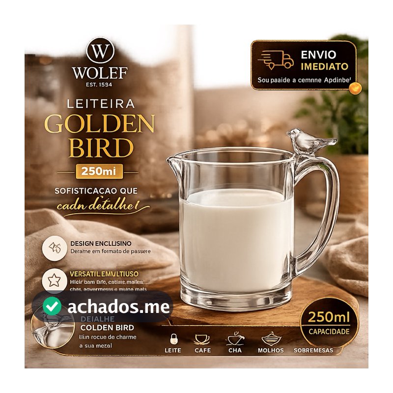 Leiteira Vidro Cristal Ecológico Passaro Bird Wolff Leite Mesa Posta Chocolate Bird 250ml Wolff
