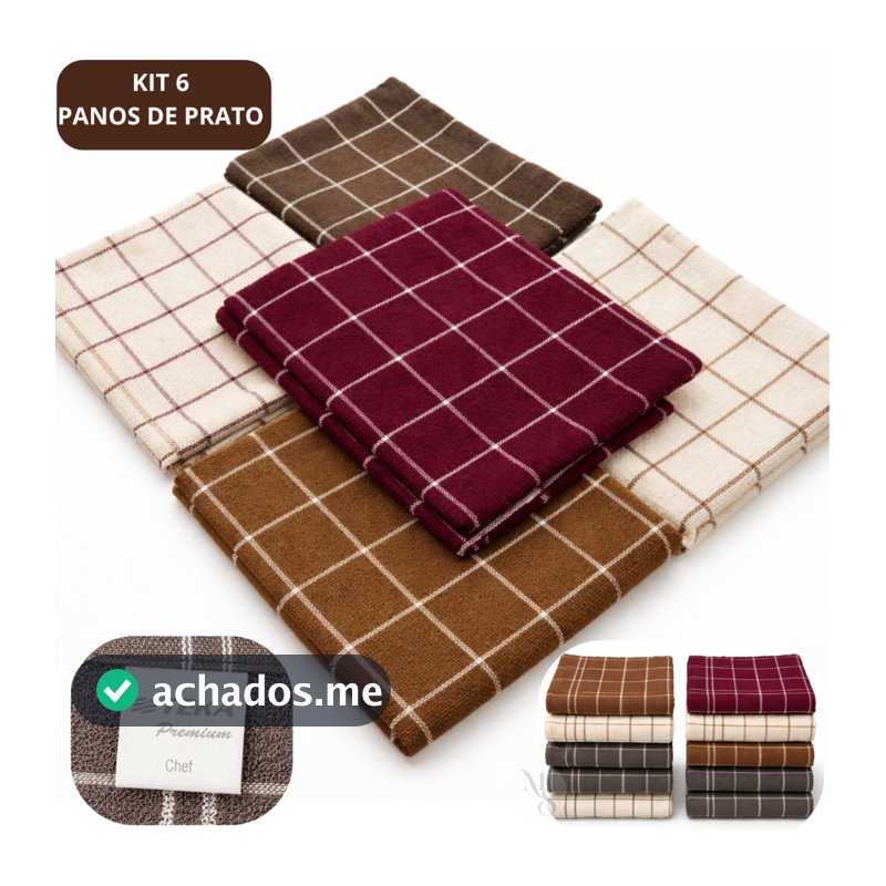 Kit 6 Pano de Prato Copa Chef Teka 100% Algodão Premium Felpudo Atoalhado Gourmet