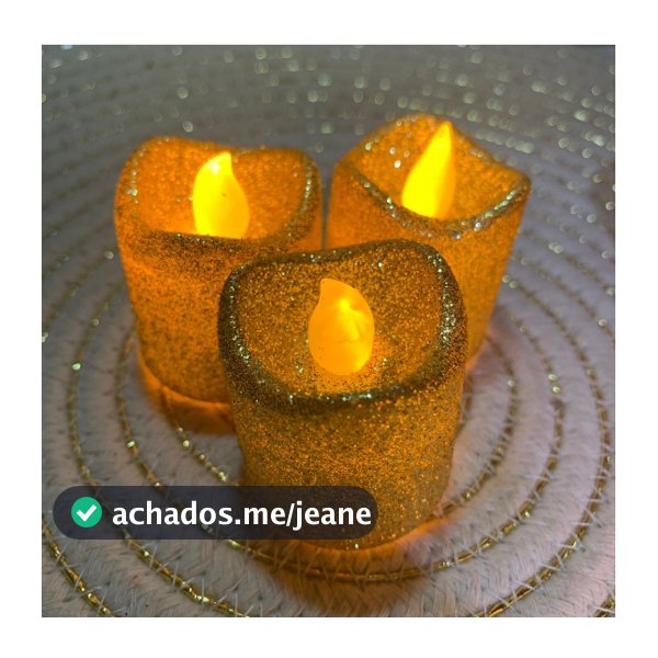 kit com 3 velas Glitter Luz De Chá De Led Cristal Acrílico imita Chama Com Botão Decoração De Natal De Casamento