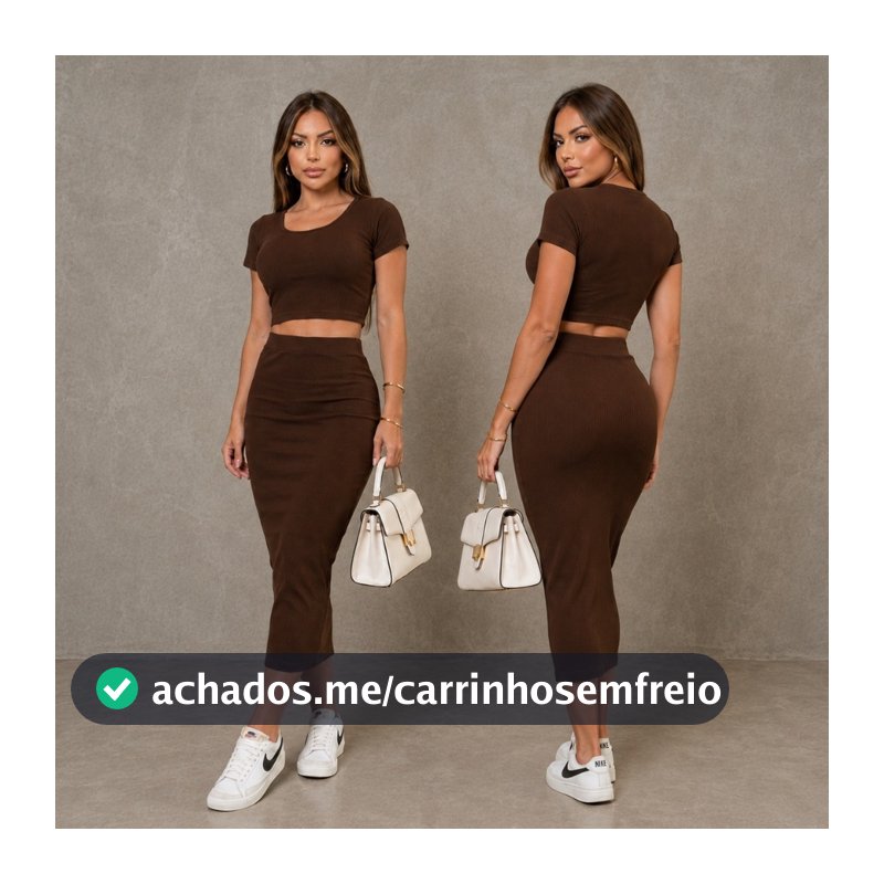 Conjunto Saia Longa Ribana com Fenda - Moda Canelada - Estilo Blogueira