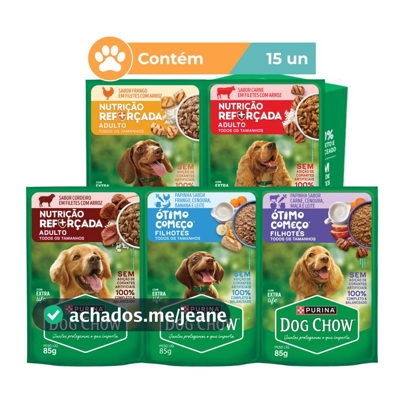 Ração úmida Dog Chow Sabores Variados para Cães 15x85g ou 15x100g