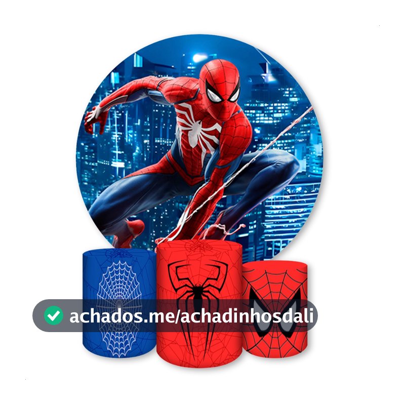 Painel Redondo + Capas de Cilindro Sublimados Para Festa Tema Aranha
