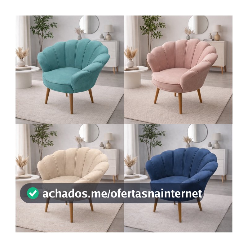 Poltrona Decorativa Pétala luxo Tecido Veludo Pés Palito Sala, quarto e recepção.
