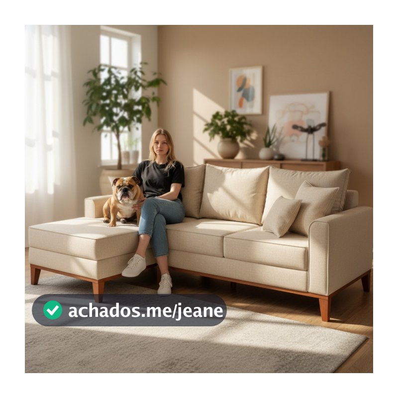 Sofá 3 Lugares Beny com Chaise Esquerdo Suede Bege
