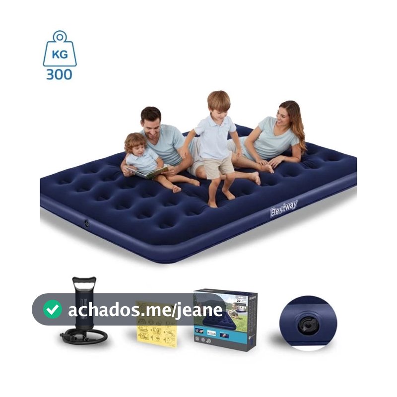 Colchão Inflável Suporta 300kg Casal Camping Praia + Bomba de Ar Manual Bestway