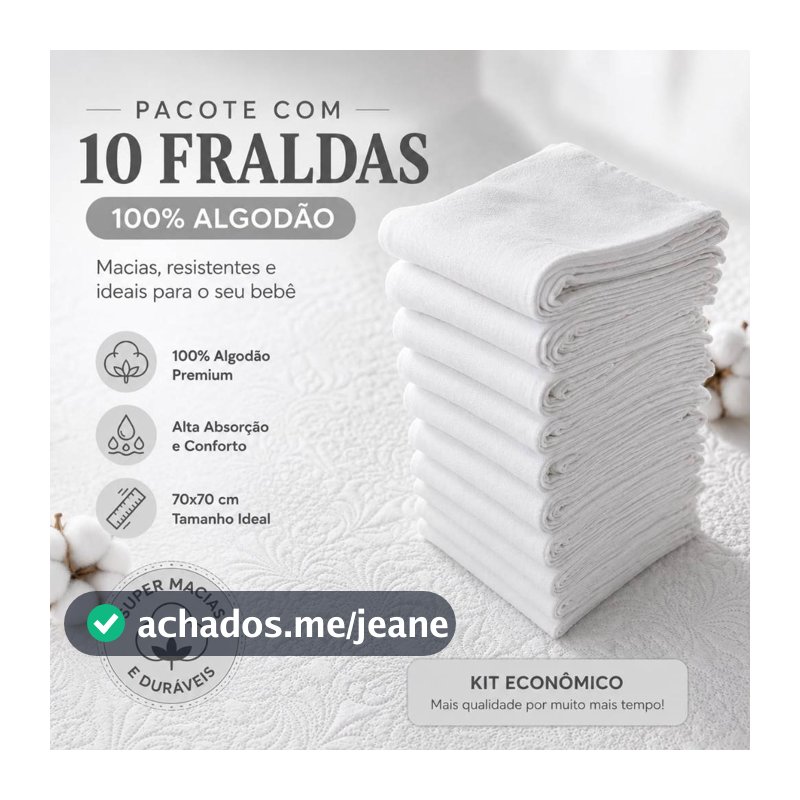 Fralda de Pano 100% Algodão 70x70cm Kit 10 Peças Macia e Absorvente