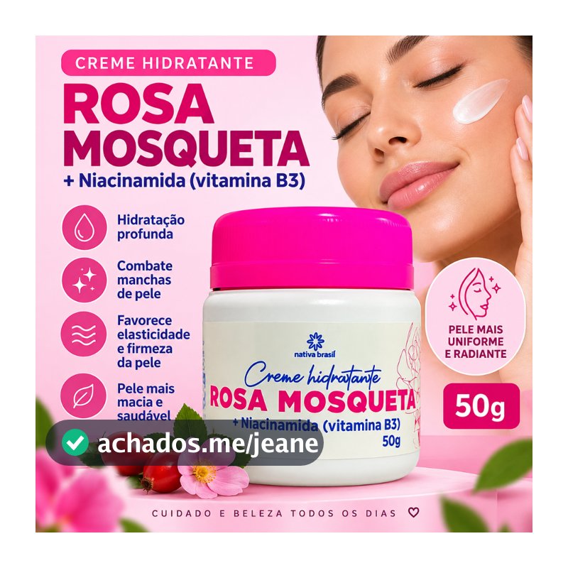 Creme Hidratante Rosa Mosqueta + Niacinamida 50g - Clareador Natural