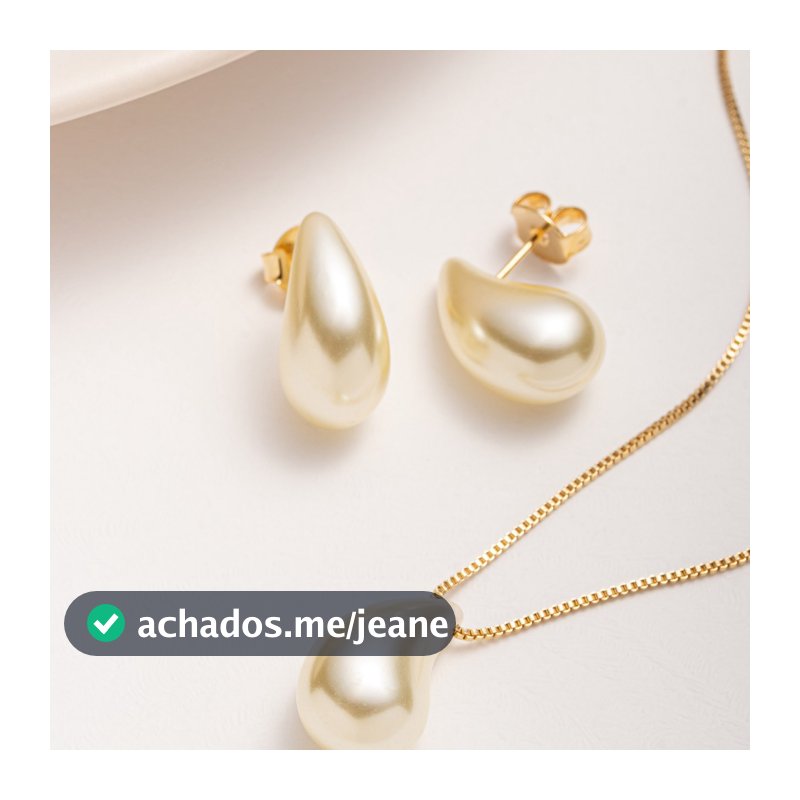 Brinco e Colar Gota Dágua Pérola Banhado Ouro 18K