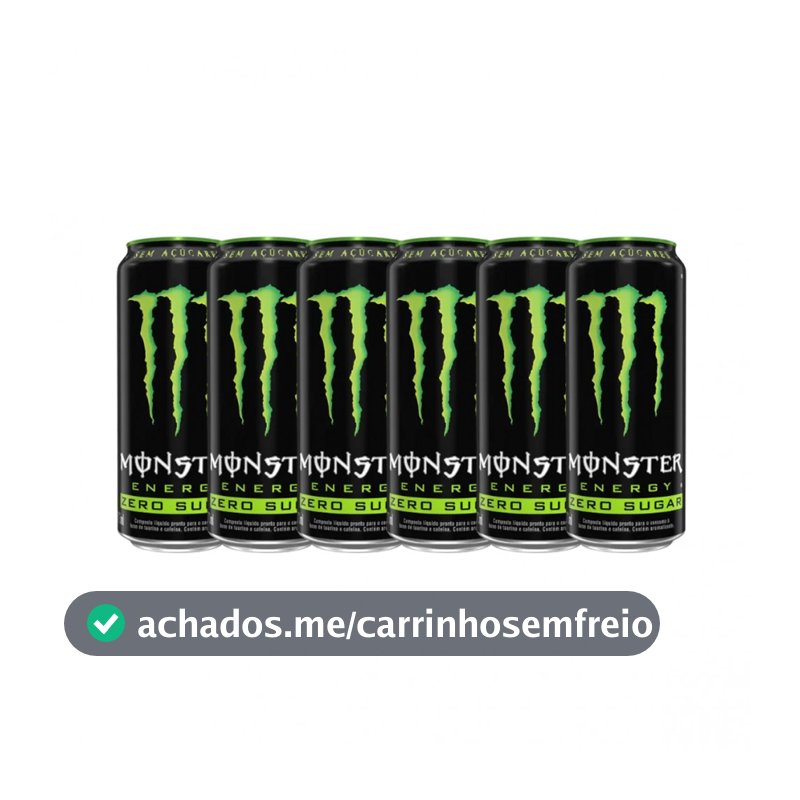 Kit com 6 Energético Zero Açúcar Monster 473ml