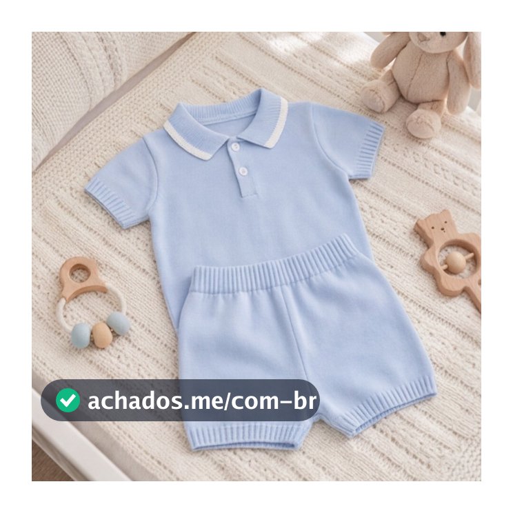 Conjunto Tricot Premium Bebê Menino Blusa Polo Manga Curta Shorts Clássico Elegante