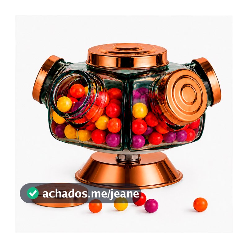 Bomboniere Mini Baleiro De Vidro Giratório Antigo Cobre 5 Potes com Tampa