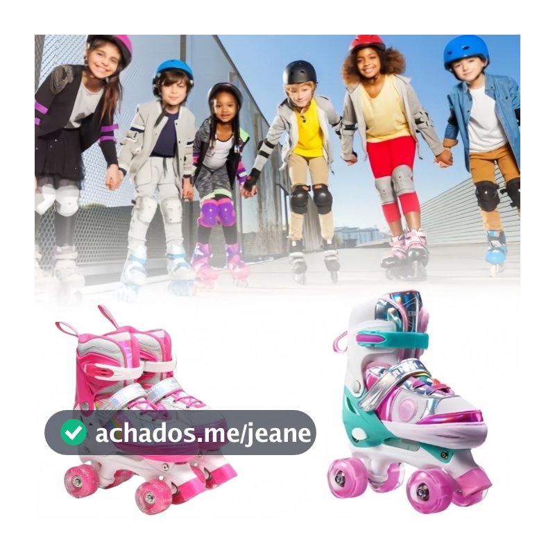 Patins Infantil 4 Rodas ARCO IRIS Com Luz De Led Top Patins Com Kit Proteção e Sem Kit Proteção Menina Menino+Promoção
