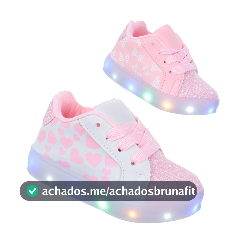 Tenis Led Luz  Pisca com Glitter Feminino Bebe infantil Branco ou Rosa PC026