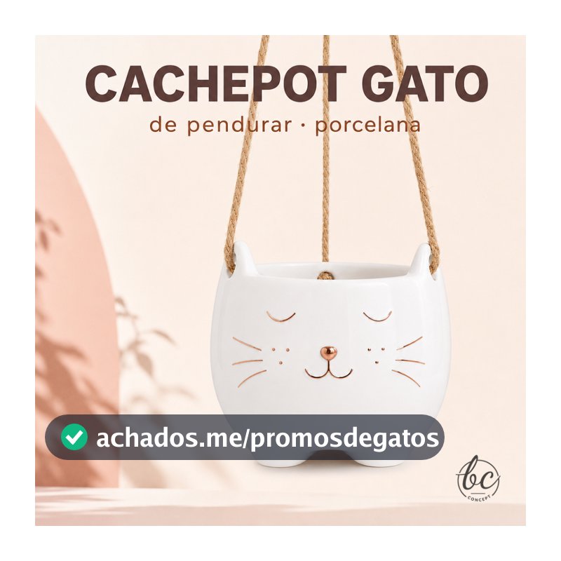 Cachepot Gato de Pendurar em Porcelana com Corda