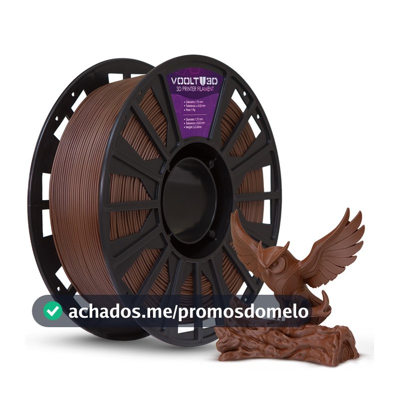 Filamento PLA Marrom Velvet Premium 1Kg 1,75mm Efeito Aveludado Impressora 3D FDM Voolt3D Oficial