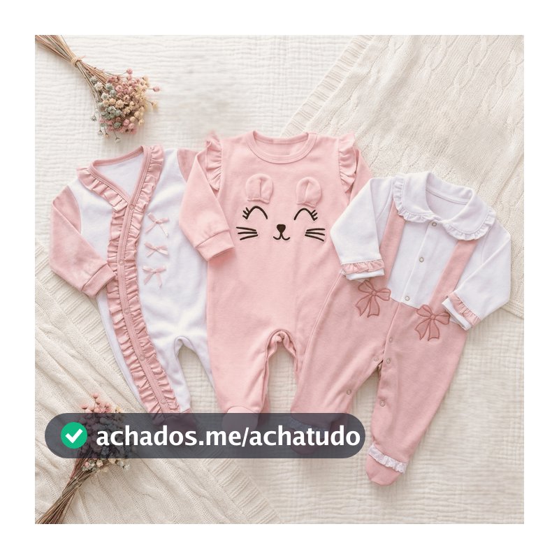 Kit macacões bebê menina 3 peças em algodão Eloá