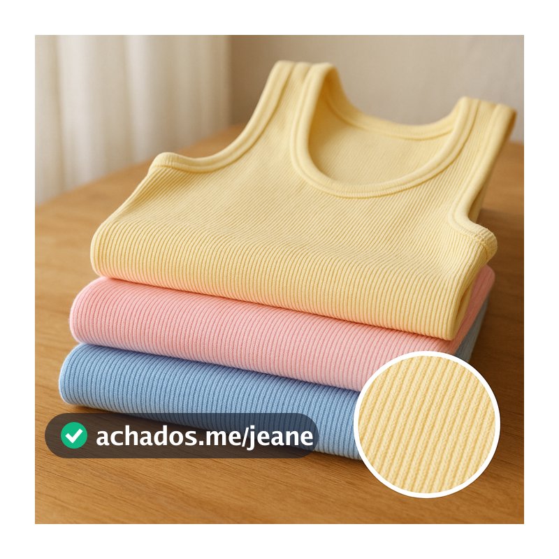 Regata Feminina Básica Algodão Premium Blusa Canelada Alça Larga Cores Tendência Verão
