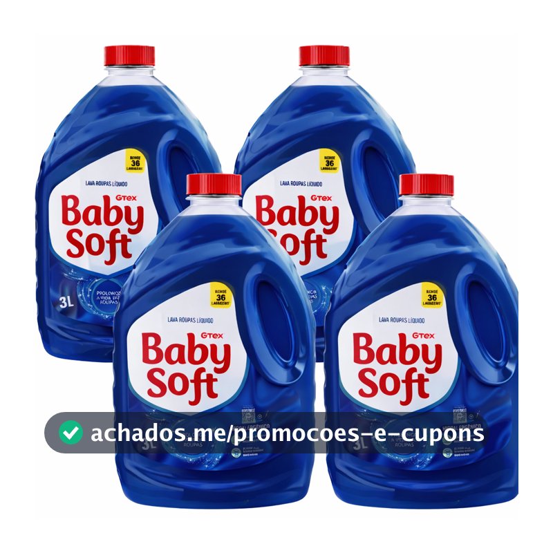 Kit 4 Lava Roupas Liquido Baby Soft Max Performance Azul - 3l