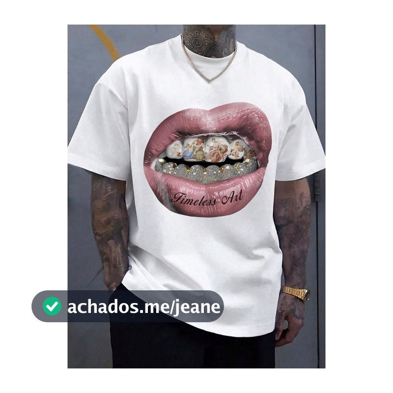 Camiseta Premium em Algodão Puro Camiseta de Manga Curta de Tricô com Estampa Gráfica Estilo Vintage de Lábios