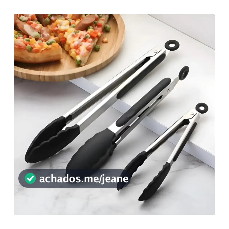 Pegador de Silicone e Inox para Cozinha Churrasco Salada Carne Cozinha Multiuso Universal