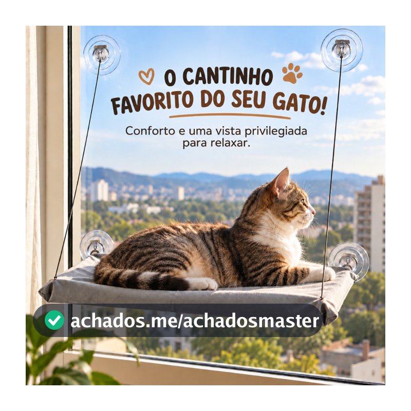 Cama Suspensa para Gato com Ventosas Rede para Janela Pet Caminha Elevada Felinos até 15 kg