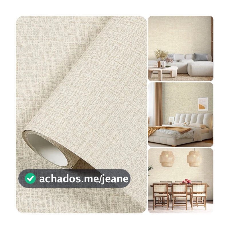 Papel de Parede Adesivo Modelo Linho Bege 5 Metros 3D Para Decoração de Sala, Quarto