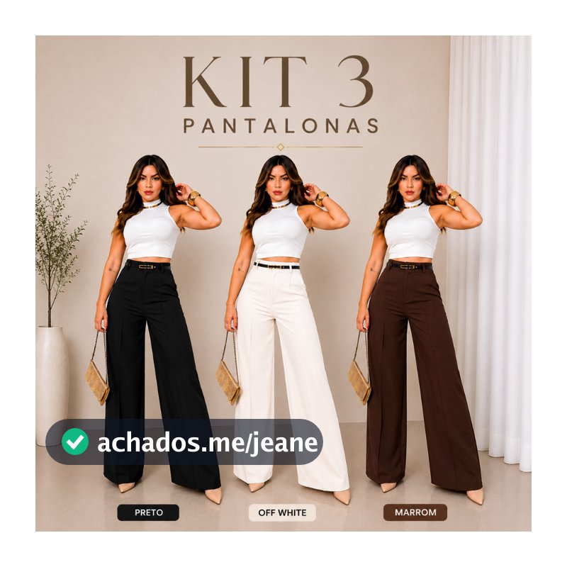Kit 3 Calça Social Feminina Pantalona Com Cinto Alfaiataria Lançamento Moda Luxo Elegancia Social