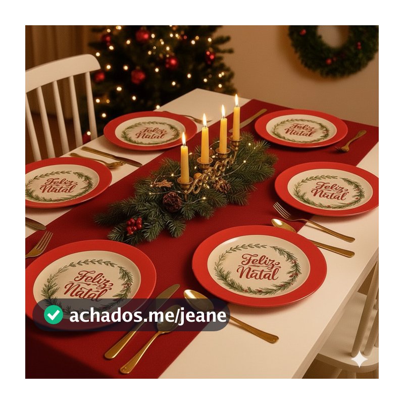 Kit 6 Pratos Redondos Natal 27,5cm Melamina Vermelho Ou Verde Jantar Ceia Festas Decoração Natalina