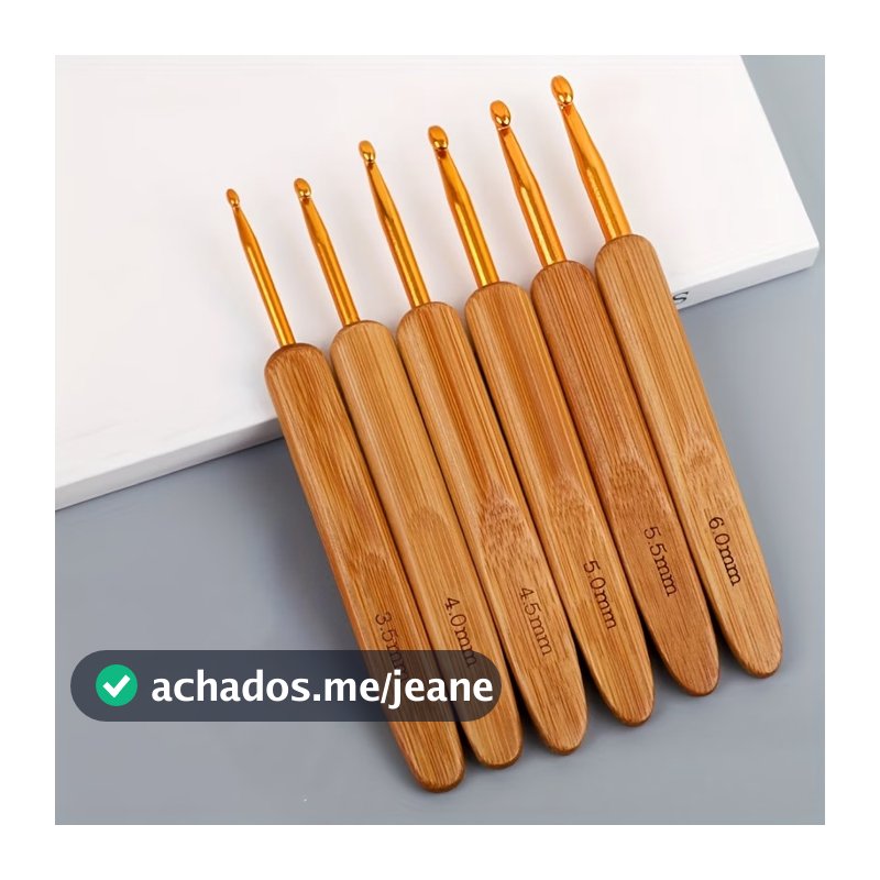 Agulhas de Crochê Cabo de Bambu Kit 6 Unidades Vários Tamanhos Profissionais
