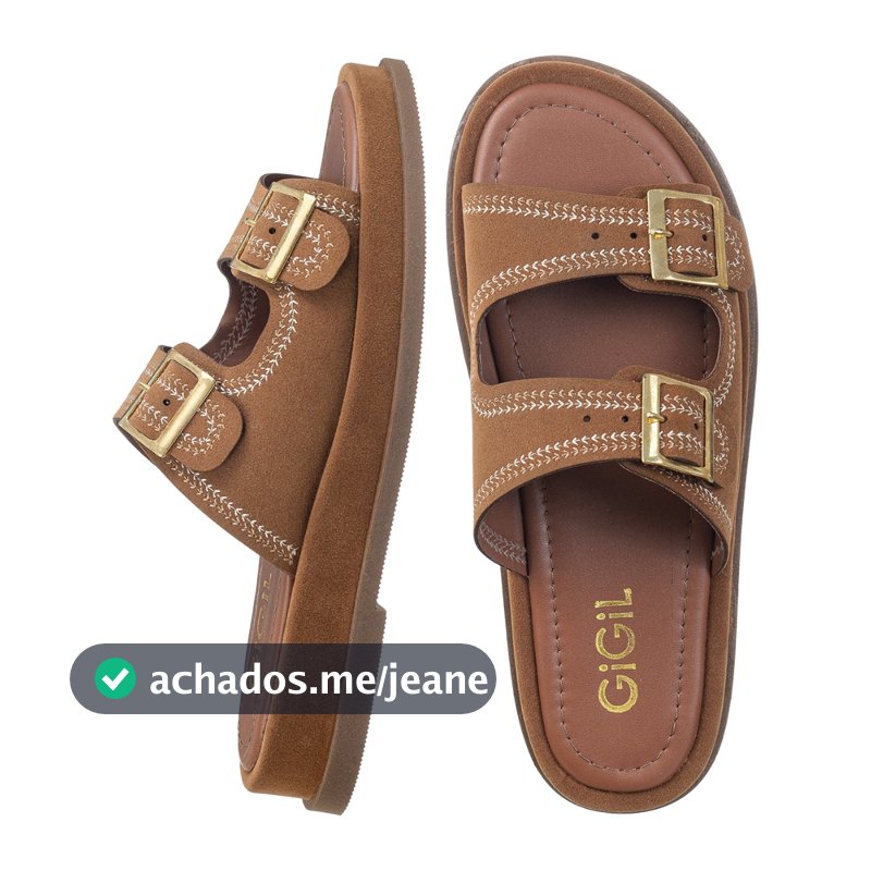 Papete Feminina Plataforma Flatform Bordada Fivela Dourada Duas Tiras Largas Anatômica Conforto Casual Ayla GiGiL