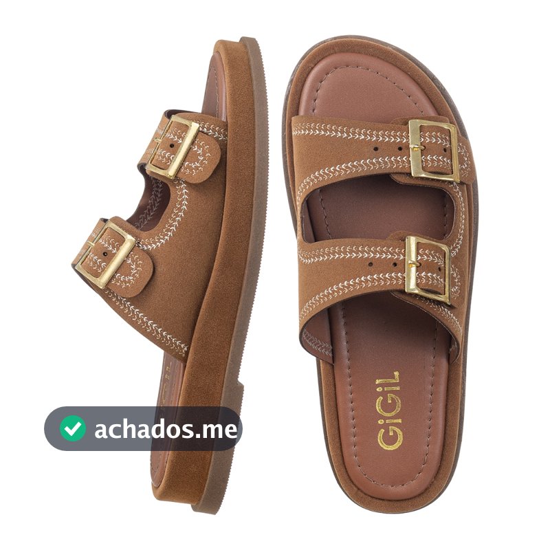 Papete Feminina Plataforma Flatform Bordada Fivela Dourada Duas Tiras Largas Anatômica Conforto Casual Ayla GiGiL